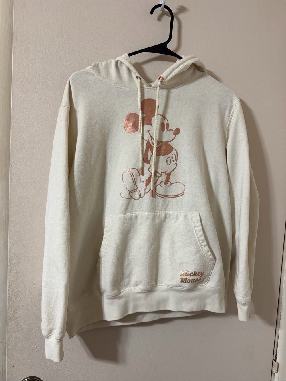 Disney Cream Crewneck Hoodie with Rose-Gold Mickey Graphic